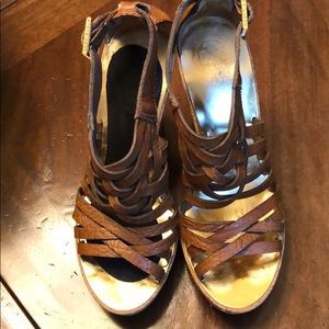 Tory Burch 4" wedge heel brown leather sandals